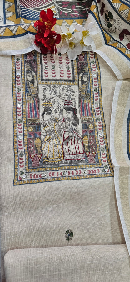 Linen Khadi Shimmer Unstitched Suit 1