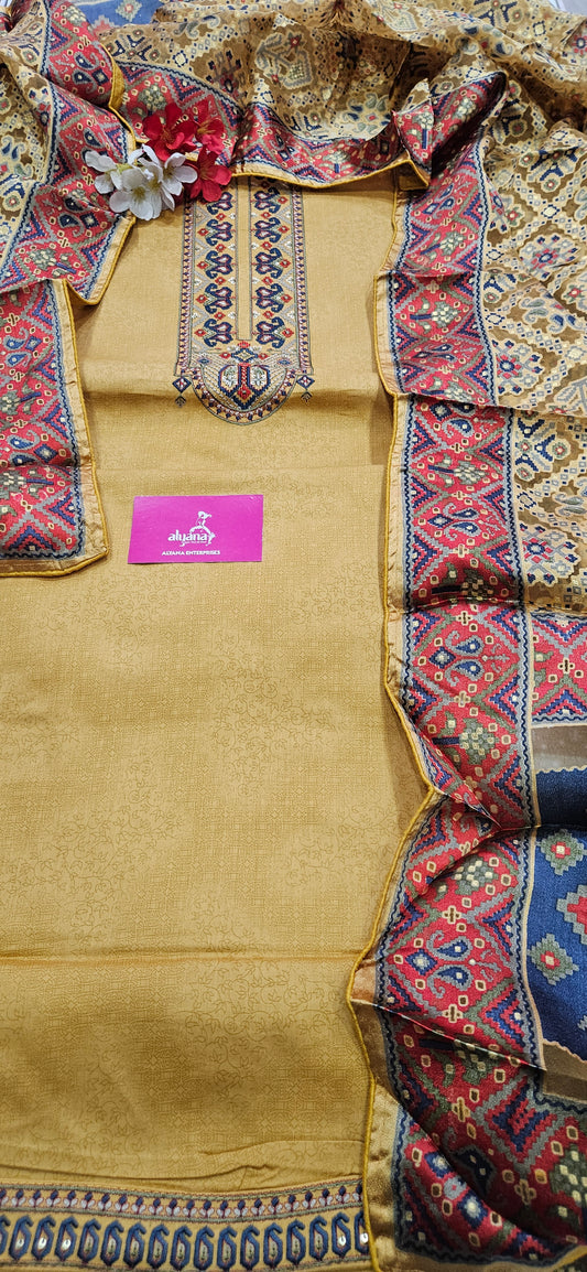 Karachi Patola Jaam Silk Unstitched Suit – Yellow